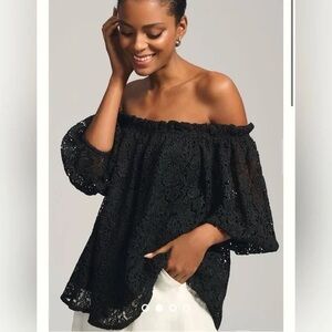 Maeve Black Flutter Sleeve Blouse with Ruffled Details